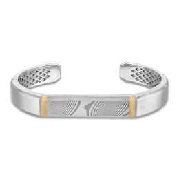Forged by Jared Men's Cuff Bangle 18K Yellow Gold, Damascus Steel & Sterling Silver