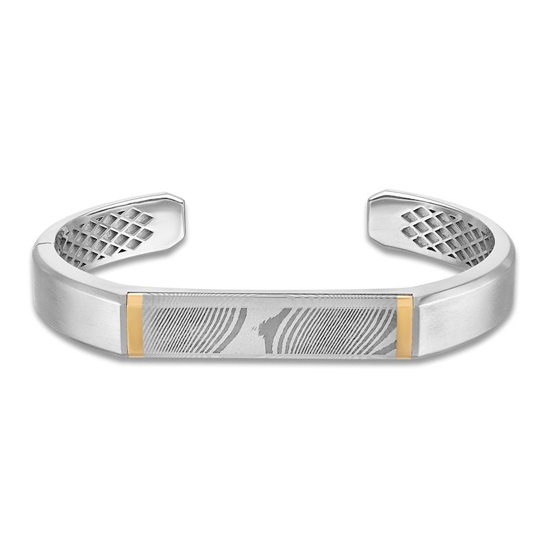 Forged by Jared Men's Cuff Bangle 18K Yellow Gold, Damascus Steel & Sterling Silver