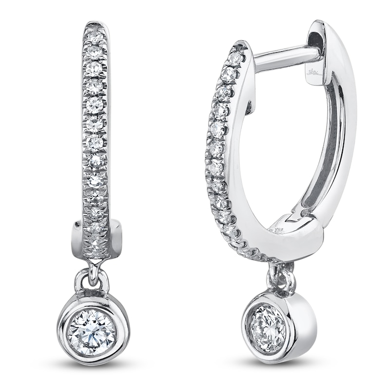 Main Image 1 of Shy Creation Diamond Dangle Hoop Earrings 1/8 ct tw 14K White Gold J-SC22008043