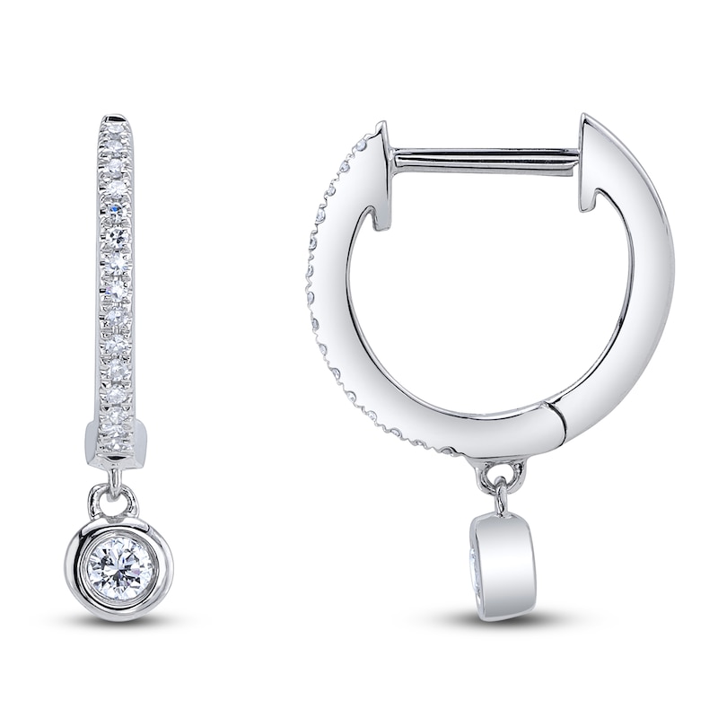 Main Image 2 of Shy Creation Diamond Dangle Hoop Earrings 1/8 ct tw 14K White Gold J-SC22008043