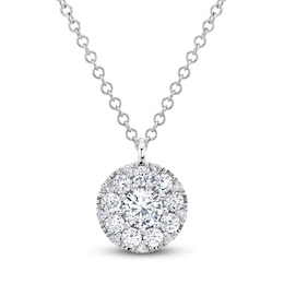 Shy Creation Diamond Halo Necklace 1/2 ct tw 14K White Gold 18&quot; J-SC22008043