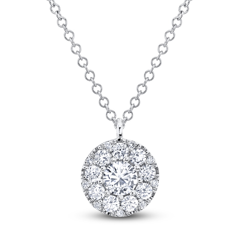 Main Image 1 of Shy Creation Diamond Halo Necklace 1/2 ct tw 14K White Gold 18&quot; J-SC22008043