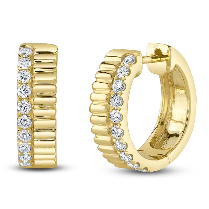 Shy Creation Diamond Ribbed Hoop Earrings 1/3 ct tw 14K Yellow Gold J-SC22009148