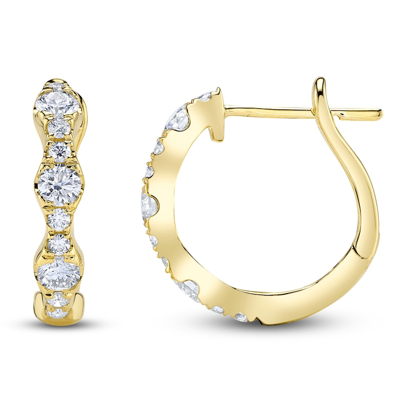 Main Image 1 of Shy Creation Diamond Scalloped Hoop Earrings 7/8 ct tw 14K Yellow Gold J-SC22009216D0.70