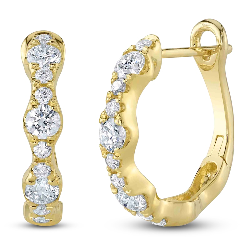 Main Image 2 of Shy Creation Diamond Scalloped Hoop Earrings 7/8 ct tw 14K Yellow Gold J-SC22009216D0.70