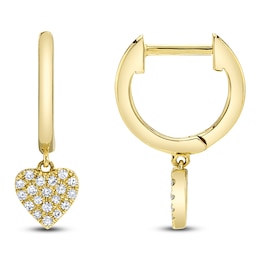 Shy Creation Diamond Heart Dangle Hoop Earrings 1/15 ct tw 14K Yellow Gold J-SC22009365