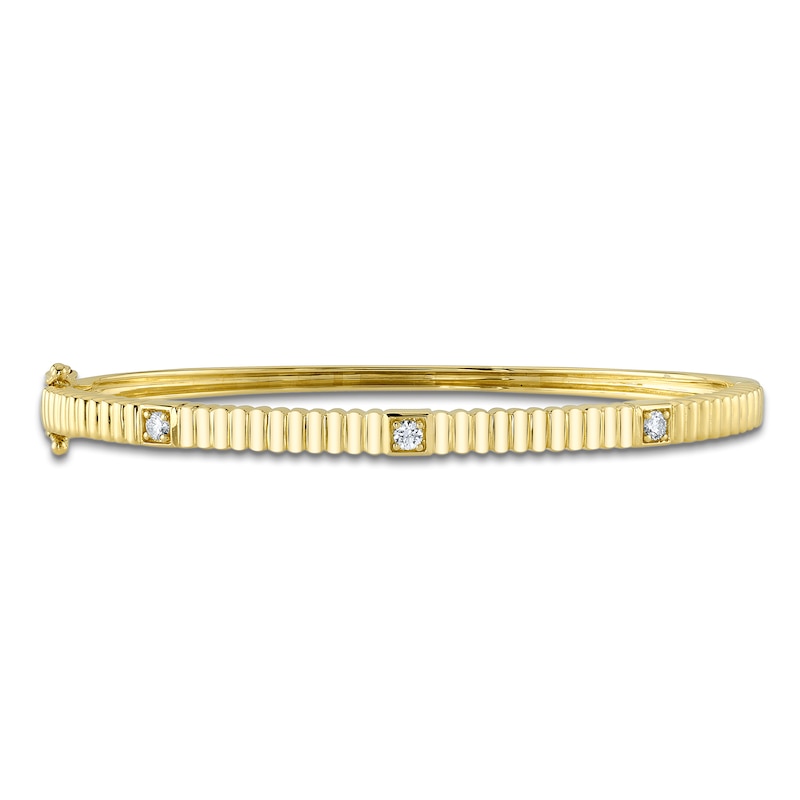 Shy Creation Diamond Grooved Slim Bangle Bracelet 1/8 ct tw 14K Yellow Gold J-SC22009466ZS