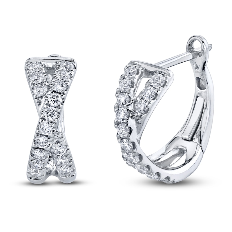 Main Image 1 of Shy Creation Diamond Crossover Hoop Earrings 1/3 ct tw 14K White Gold J-SC22007274