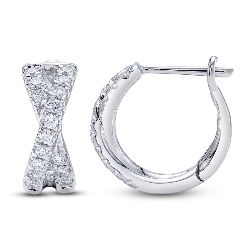 Main Image 2 of Shy Creation Diamond Crossover Hoop Earrings 1/3 ct tw 14K White Gold J-SC22007274