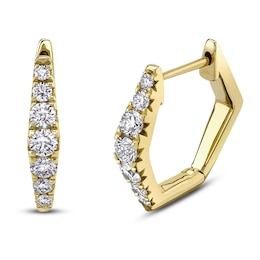 Shy Creation Diamond Angled Hoop Earrings 3/8 ct tw 14K Yellow Gold J-SC22007951