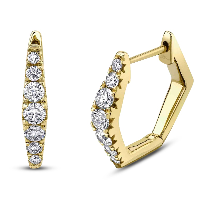 Main Image 1 of Shy Creation Diamond Angled Hoop Earrings 3/8 ct tw 14K Yellow Gold J-SC22007951