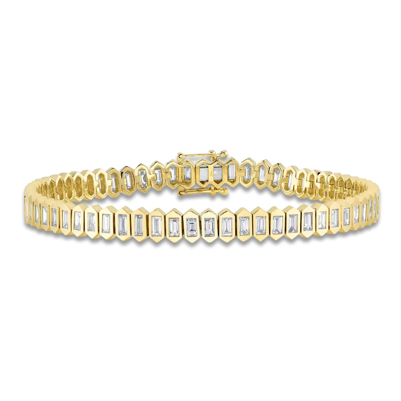 Main Image 1 of Shy Creation Baguette-Cut Diamond Hexagon Tennis Style Bracelet 2-7/8 ct tw 14K Yellow Gold 7&quot; J-SC22008689