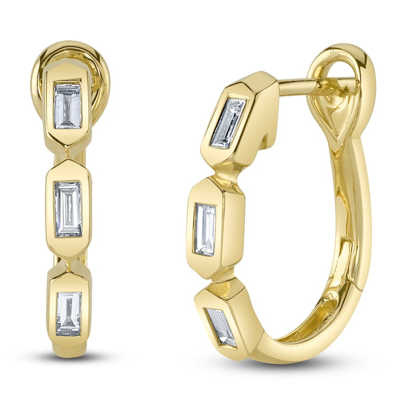 Main Image 1 of Shy Creation Baguette-Cut Bezel-Set Hoop Earrings 1/4 ct tw 14K Yellow Gold J-SC22008797H0.65