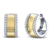 Thumbnail Image 1 of Shy Creation Diamond Ribbed Huggie Hoop Earrings 3/8 ct tw 14K Two-Tone Gold J-SC22008949