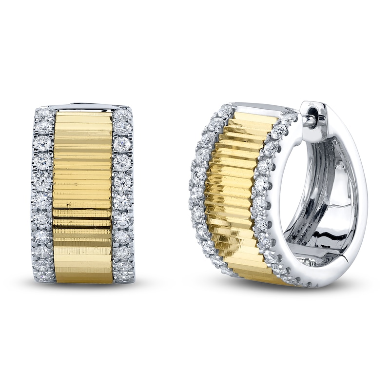 Main Image 1 of Shy Creation Diamond Ribbed Huggie Hoop Earrings 3/8 ct tw 14K Two-Tone Gold J-SC22008949