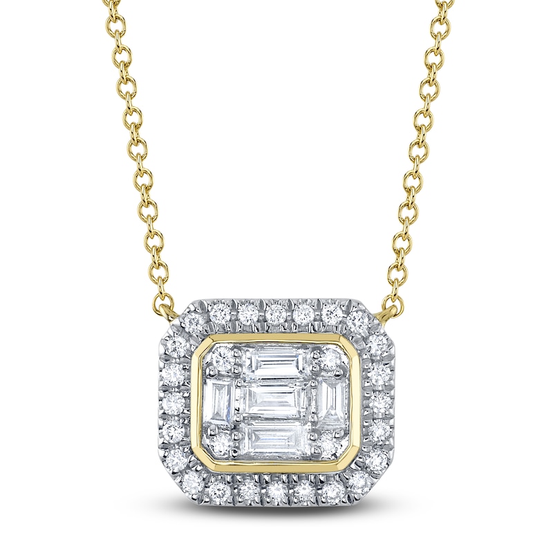 Main Image 1 of Shy Creation Baguette & Round-Cut Multi-Diamond Octagon Necklace 3/8 ct tw 14K Yellow Gold 18&quot; J-SC22009199RD