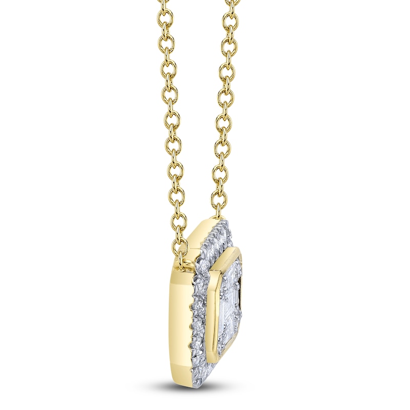 Main Image 2 of Shy Creation Baguette & Round-Cut Multi-Diamond Octagon Necklace 3/8 ct tw 14K Yellow Gold 18&quot; J-SC22009199RD