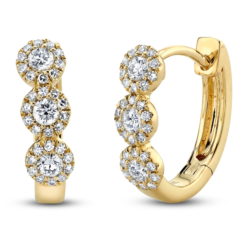 Shy Creation Diamond Three-Stone Halo Hoop Earrings 1/3 ct tw 14K Yellow Gold J-SC55002491