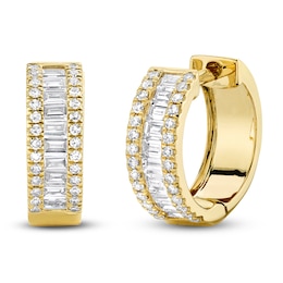 Shy Creation Baguette & Round-Cut Diamond Hoop Earrings 3/8 ct tw 14K Yellow Gold J-SC55007095