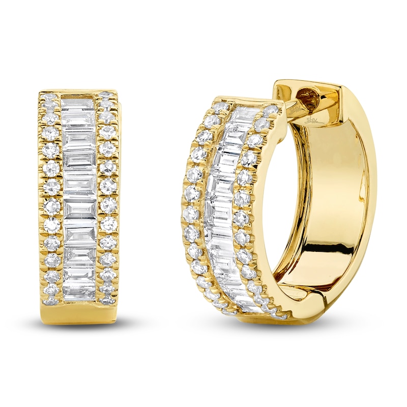 Main Image 1 of Shy Creation Baguette & Round-Cut Diamond Hoop Earrings 3/8 ct tw 14K Yellow Gold J-SC55007095