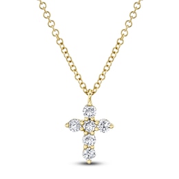 Shy Creation Diamond Cross Necklace 1/5 ct tw 14K Yellow Gold 18&quot; J-SC55021394