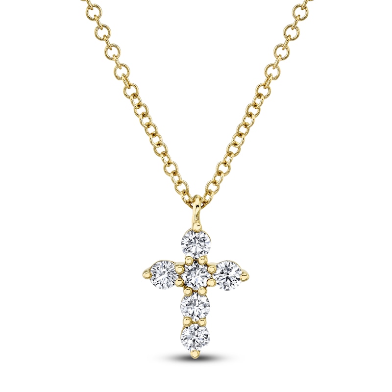 Main Image 1 of Shy Creation Diamond Cross Necklace 1/5 ct tw 14K Yellow Gold 18&quot; J-SC55021394