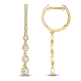 Shy Creation Diamond Graduated Dangle Hoop Earrings 3/8 ct tw 14K Yellow Gold J-SC55022246