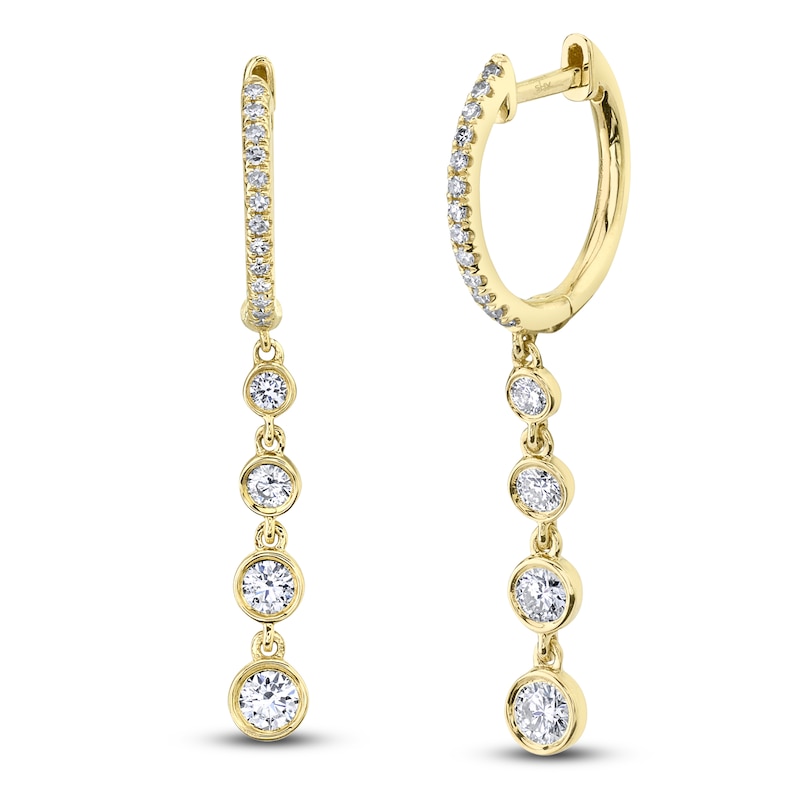 Main Image 1 of Shy Creation Diamond Graduated Dangle Hoop Earrings 3/8 ct tw 14K Yellow Gold J-SC55022246