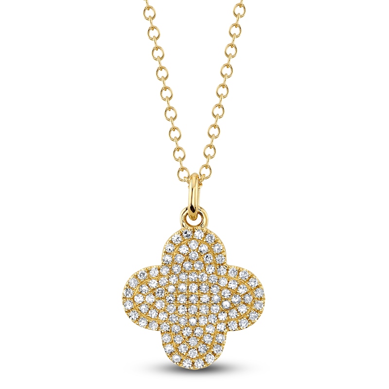 Shy Creation Diamond Micro Pavé Clover Necklace 1/5 ct tw 14K Yellow Gold 18" J-SC55024074