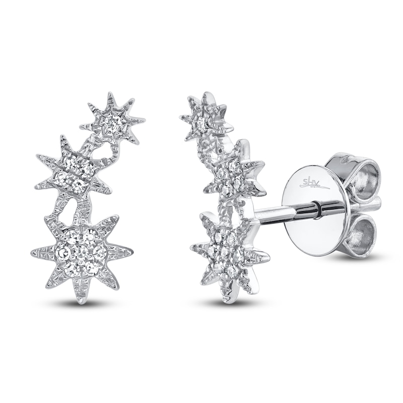 Main Image 1 of Shy Creation Diamond Graduated Star Trio Earrings 1/20 ct tw 14K White Gold J-SC55006157