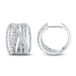 Shy Creation Diamond Crossover Huggie Hoop Earrings 3/4 ct tw 14K White Gold J-SC55025347D0.65