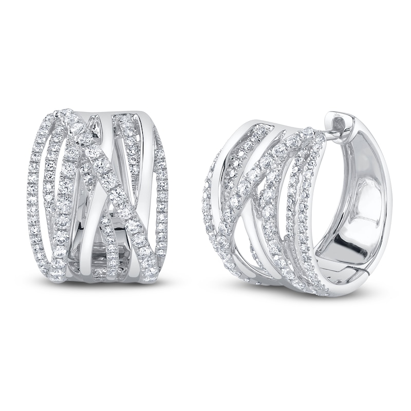 Main Image 2 of Shy Creation Diamond Crossover Huggie Hoop Earrings 3/4 ct tw 14K White Gold J-SC55025347D0.65