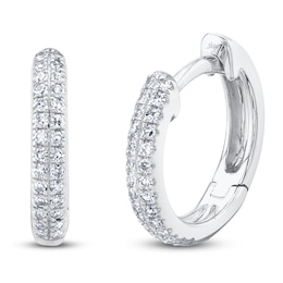 Shy Creation Diamond Huggie Hoop Earrings 1/10 ct tw 14K White Gold J-SC55004581V4