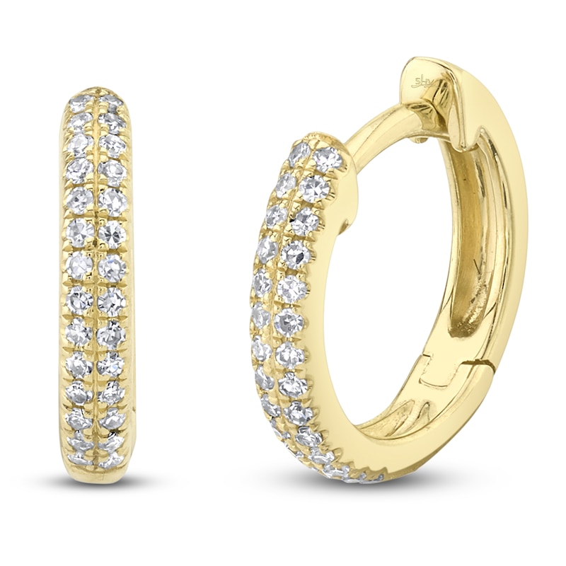 Main Image 1 of Shy Creation Diamond Huggie Hoop Earrings 1/10 ct tw 14K Yellow Gold J-SC55004582V4