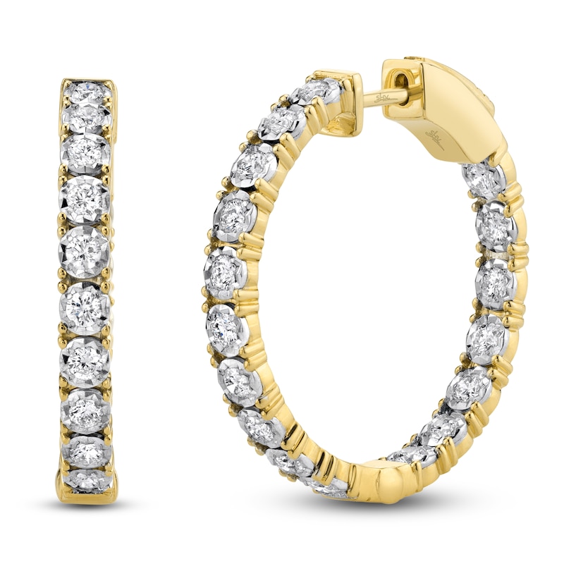 Shy Creation Diamond Inside-Out Hoop Earrings 1 ct tw 14K Yellow Gold J-SC55006310