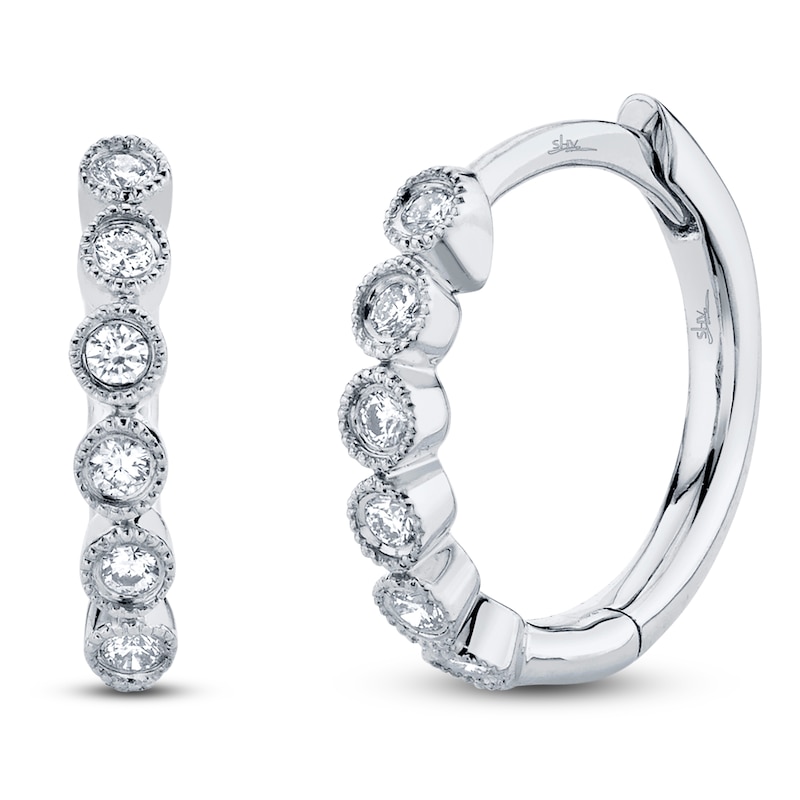 Main Image 1 of Shy Creation Diamond Bezel-Set Hoop Earrings 1/10 ct tw 14K White Gold J-SC55006355