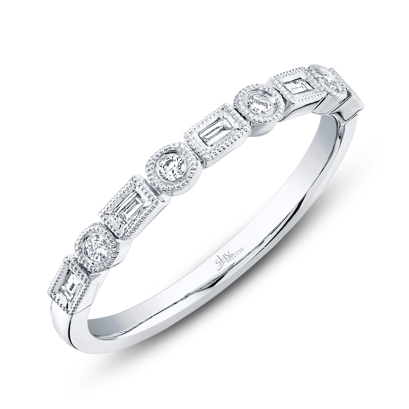 Main Image 1 of Shy Creation Baguette & Round-Cut Diamond Bezel Ring 1/10 ct tw 14K White Gold SC55007705Z7