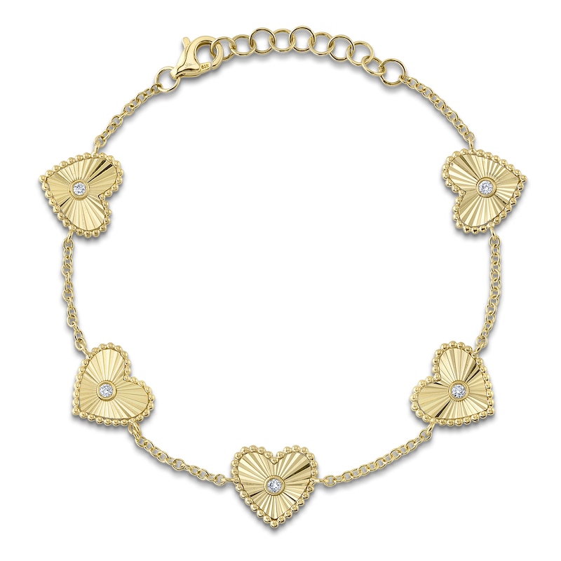 Shy Creation Diamond Beaded Heart Bracelet 1/10 ct tw 14K Yellow Gold 7" J-SC55025484