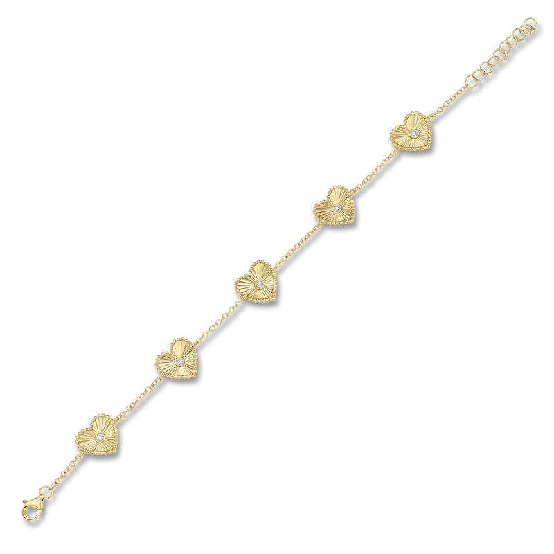 Main Image 2 of Shy Creation Diamond Beaded Heart Bracelet 1/10 ct tw 14K Yellow Gold 7&quot; J-SC55025484