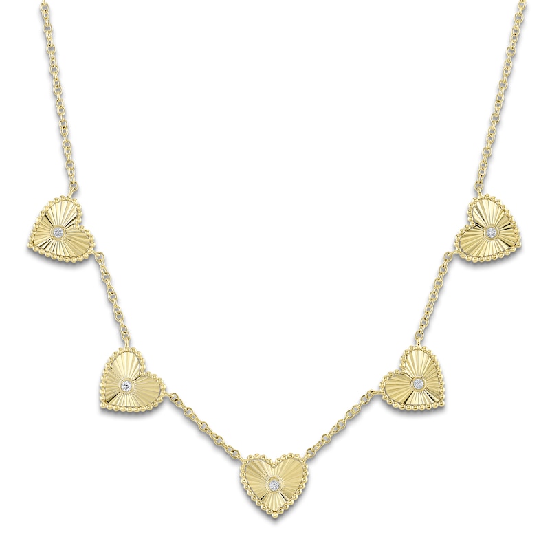 Shy Creation Diamond Beaded Heart Necklace 1/15 ct tw 14K Yellow Gold 18" J-SC55026090