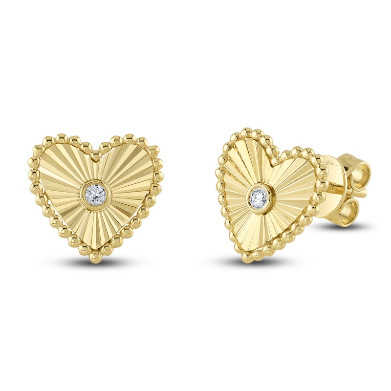 Shy Creation Diamond Accent Beaded Heart Stud Earrings 14K Yellow Gold J-SC55026093