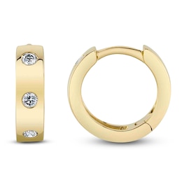 Shy Creation Diamond Three-Stone Huggie Hoop Earrings 1/10 ct tw 14K Yellow Gold