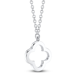 Shy Creation Diamond Clover Necklace 1/20 ct tw 14K White Gold 18&quot; J-SC55019617