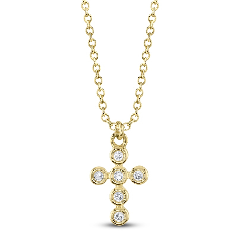 Main Image 1 of Shy Creation Diamond Bezel-Set Cross Necklace 1/15 ct tw 14K Yellow Gold 18&quot; J-SC55021367V2