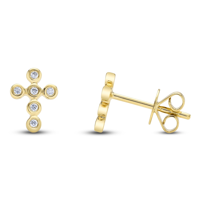 Main Image 1 of Shy Creation Diamond Bezel-Set Cross Earrings 1/20 ct tw 14K Yellow Gold J-SC55021570V2