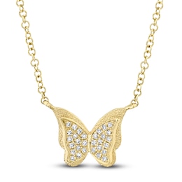 Shy Creation Diamond Textured Butterfly Necklace 1/20 ct tw 14K Yellow Gold 18&quot; J-SC55021952