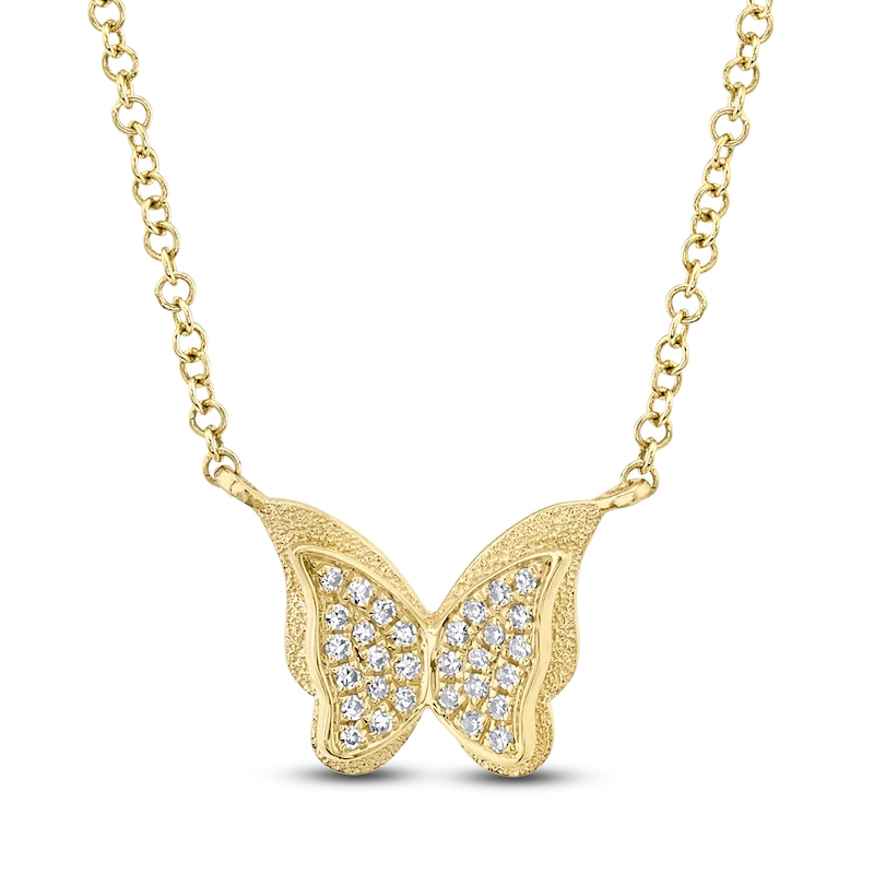 Main Image 1 of Shy Creation Diamond Textured Butterfly Necklace 1/20 ct tw 14K Yellow Gold 18&quot; J-SC55021952