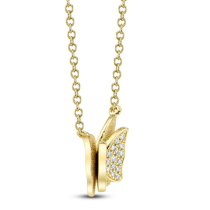 Main Image 2 of Shy Creation Diamond Textured Butterfly Necklace 1/20 ct tw 14K Yellow Gold 18&quot; J-SC55021952