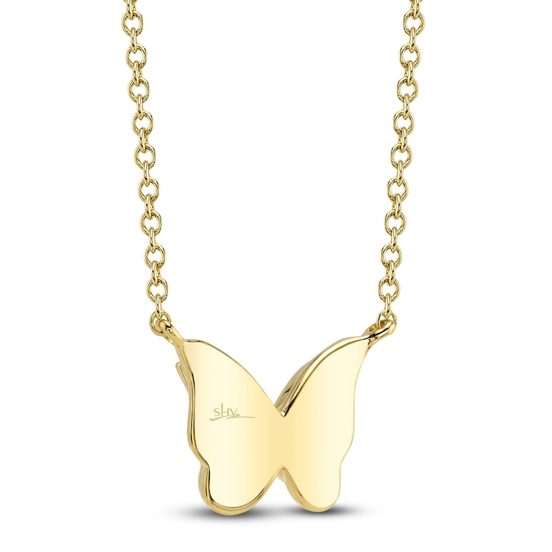 Main Image 3 of Shy Creation Diamond Textured Butterfly Necklace 1/20 ct tw 14K Yellow Gold 18&quot; J-SC55021952