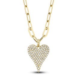 Shy Creation Diamond Heart Paperclip Chain Necklace 1/5 ct tw 14K Yellow Gold 18&quot; J-SC55022785V2